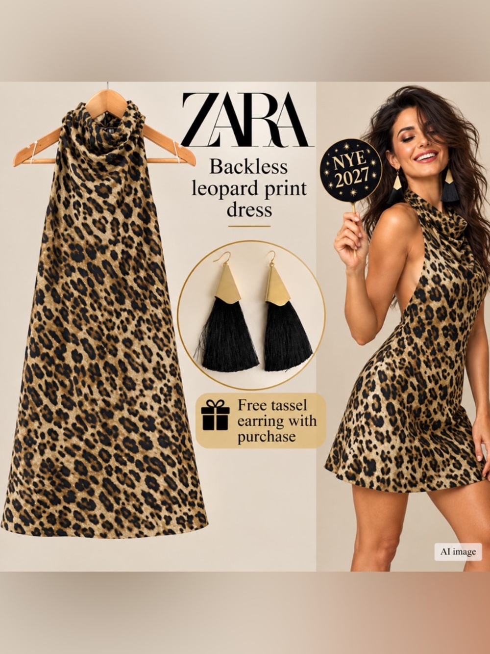 ZARA Backless Leopard Print Linen Mini Dress – Size M – NWOT